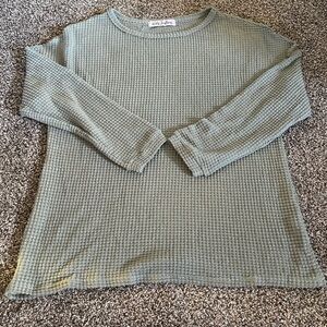 Wild Feathers Green Waffle Knit Long Sleeve Pullover Sweater XL
